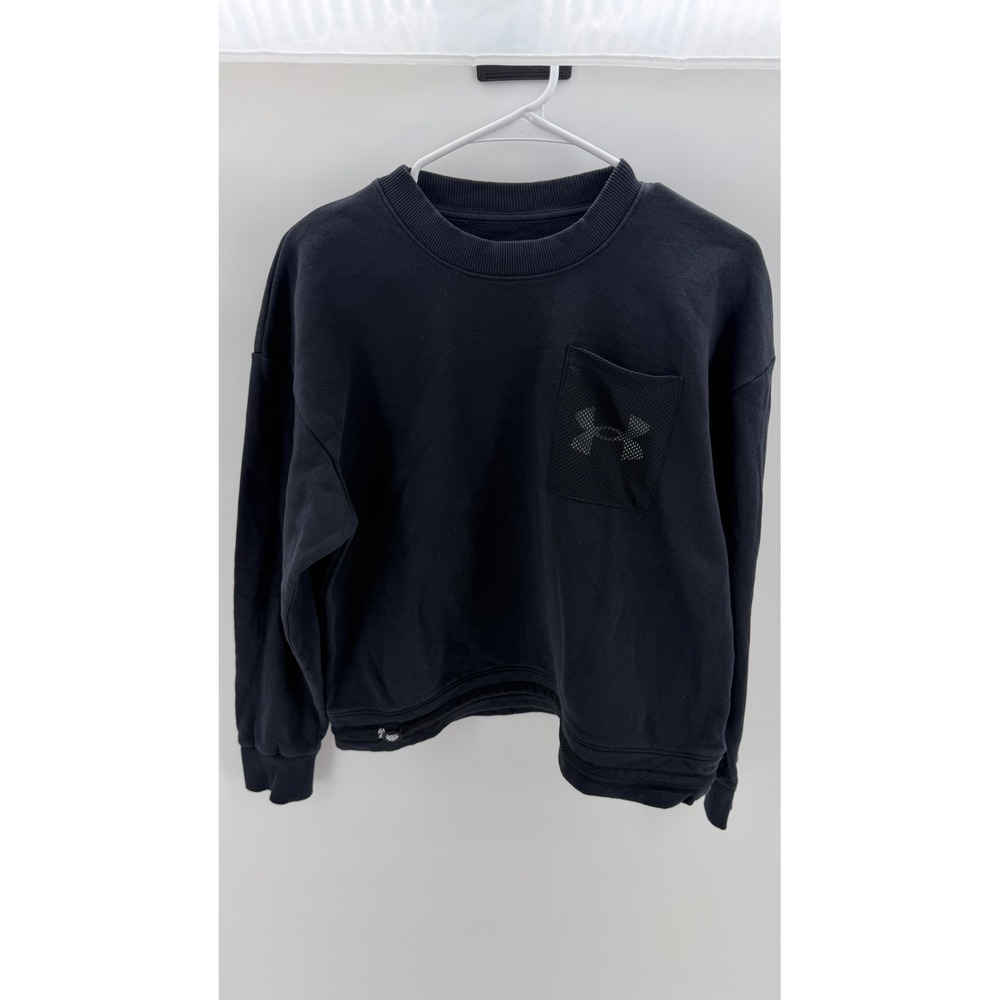 Under Armour Sweatshirt Women Medium Black Excellent Cropped Drawstring Mesh